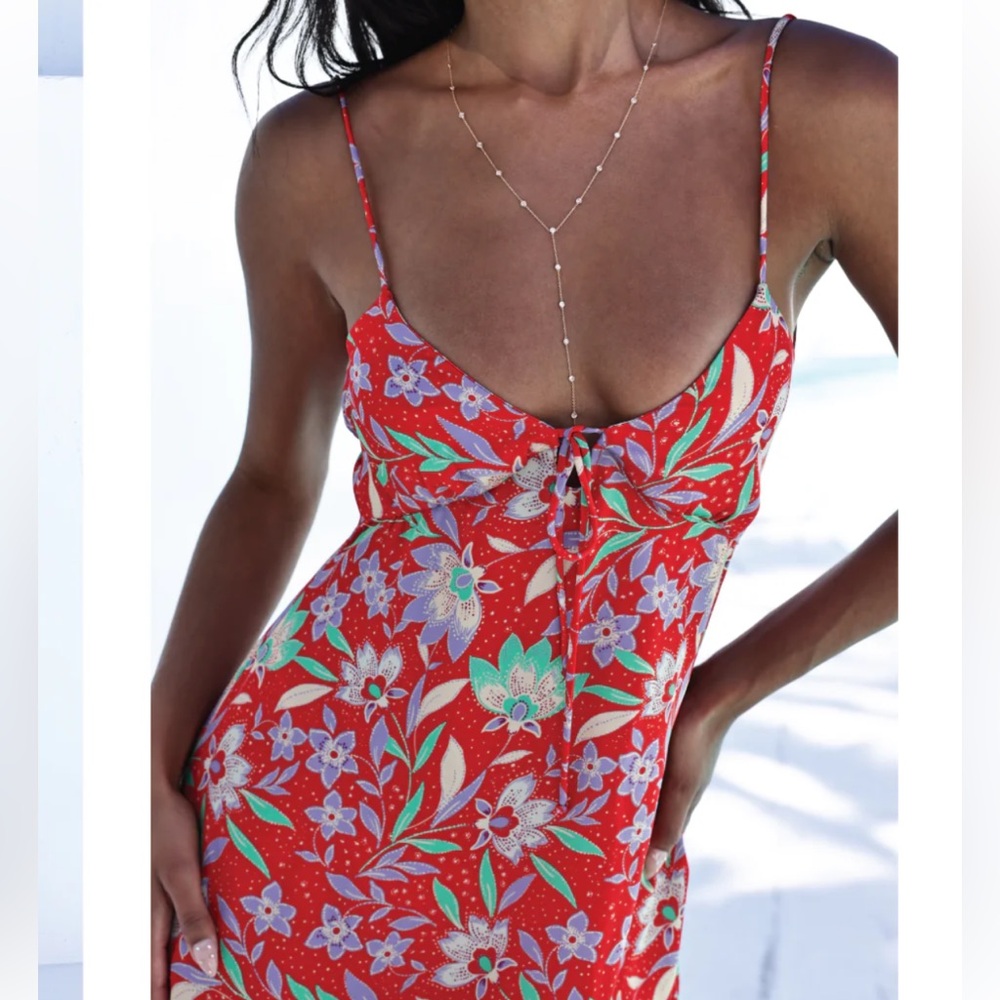 RESA Chloe Red Floral Spaghetti Strap Mini Slip Dress in Baja Small New